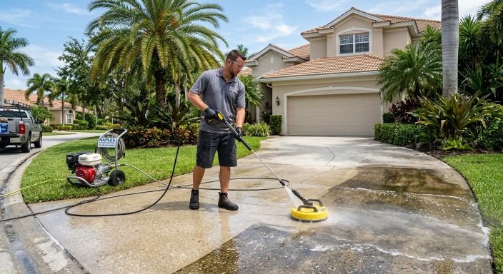 Professional driveway pressure washing in Naples FL