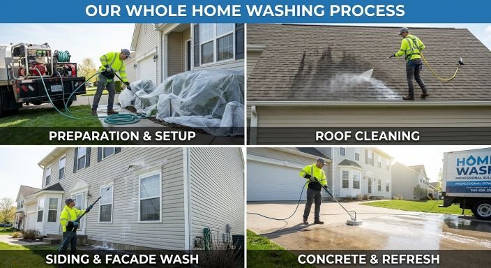Our whole home washing process – preparation, roof cleaning, siding wash, and concrete refresh
