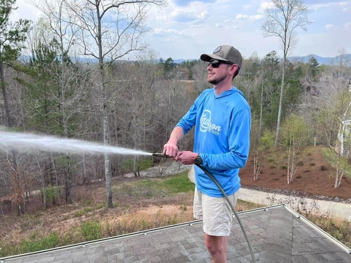 Roof soft washing results removing black algae streaks