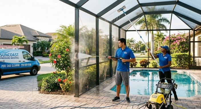 Lanai and pool cage cleaning results in Naples Florida
